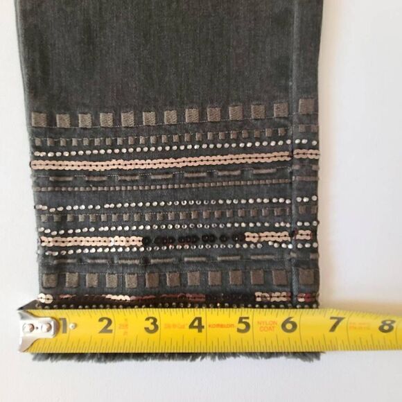 Lisette L Montreal Womens Charcoal Gray Embroidered Crystal Hem Denim Jeans - Picture 9 of 16